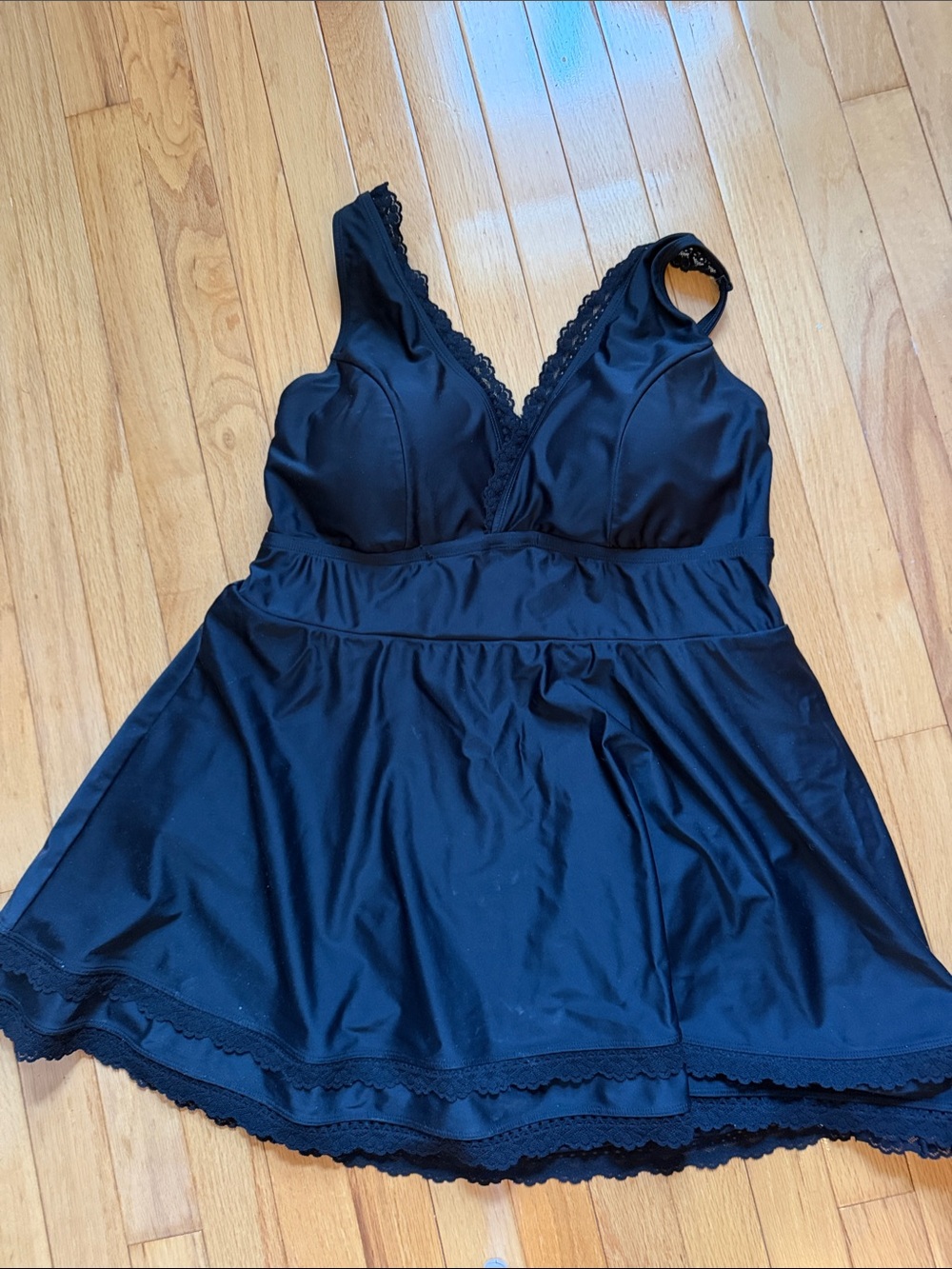 torrid Black Lace-Trim One-Piece Swimdress